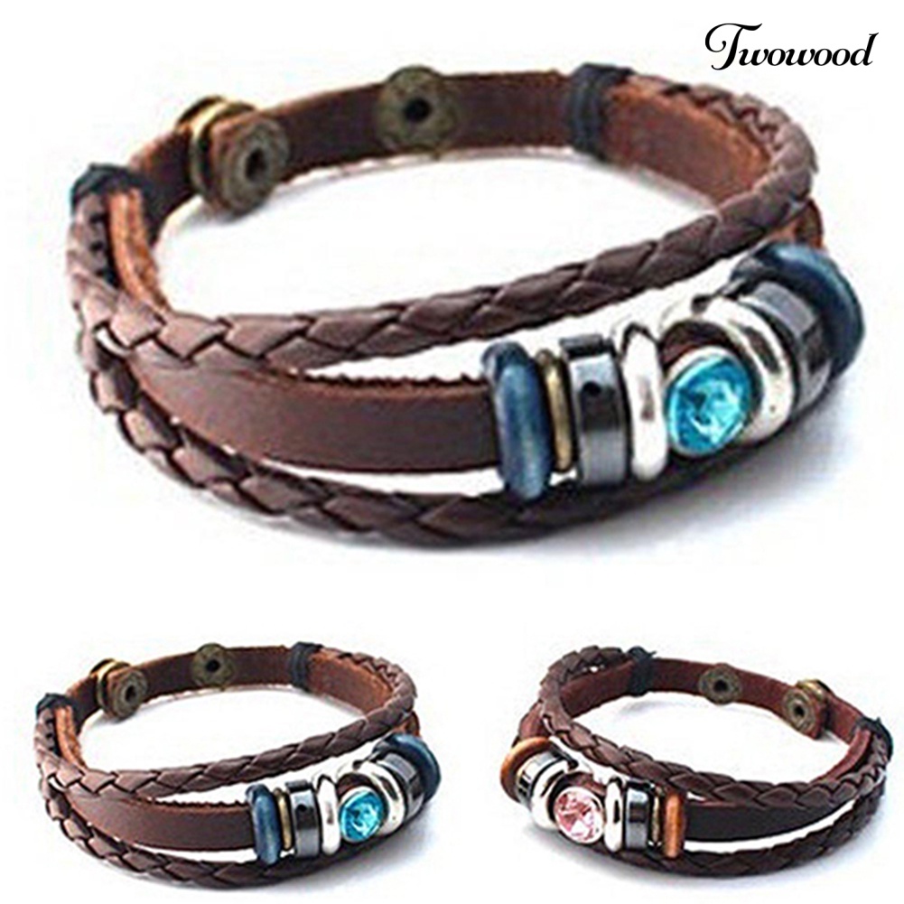 Twowood Wanita Pasangan Kekasih Multilayer Berlian Imitasi Kancing Plastik Gelang Bangle Jewerly