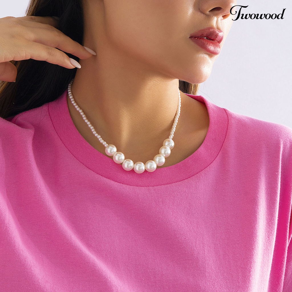 Twowood Lady Choker Kalung Royal Permukaan Halus Indah Multi Mutiara Imitasi Stainless Pernikahan Kalung Perhiasan Pengantin