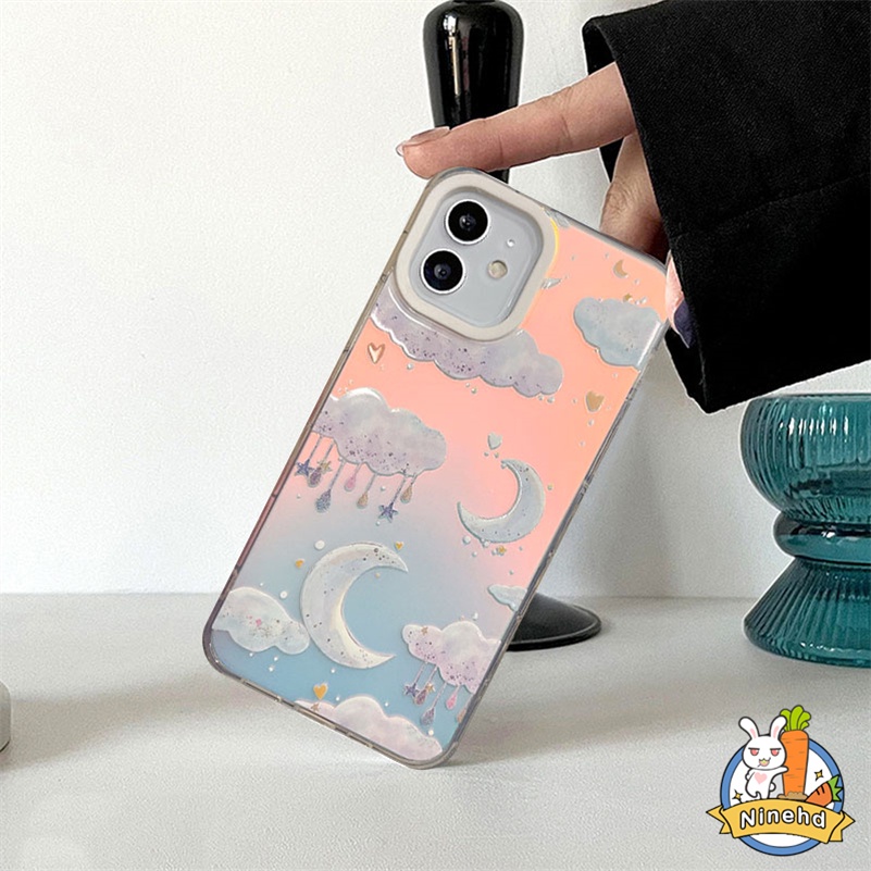 IPHONE Casing Kompatibel Untuk Iphone14 13 12 11 Pro Max X Xr Xs Max8 7 6 Plus SE 2020 Mewah High-end Laser Bersinar Bintang Bulan Casing Ponsel Dengan Anti Gores Silikon Lembut Cover Pelindung