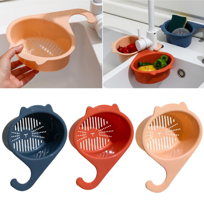 Keranjang Tiris Wastafel Bentuk Kucing Multifungsi/Drain Basket Universal Buah Dan Sayur Sisa Sup Saringan Sampah Gadget Dapur