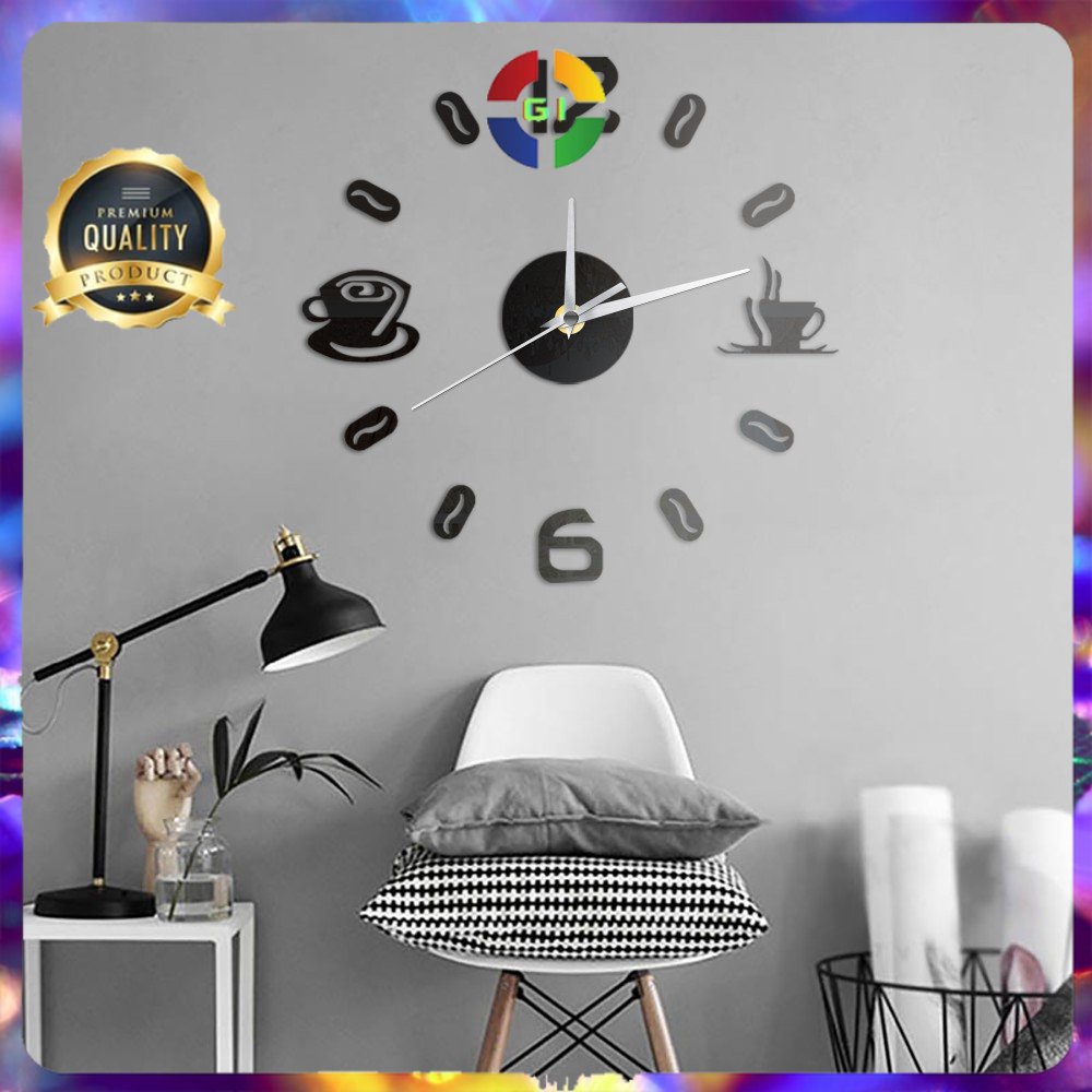 Jam Dinding DIY Giant Wall Clock 40-70cm Coffee Bell Black