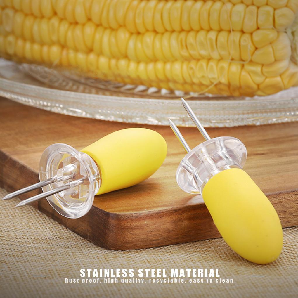 2pcs Garpu Jagung BBQ Tusuk Stainless Jagung Corn On The Cob Tusuk Buah Garpu Outdoor Barbecue Tool