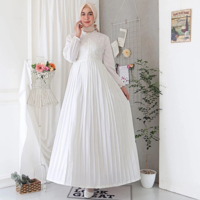 Gamis Ciara | Gamis Wanita  | Gamis Putih |Gamis Rok Plisket +