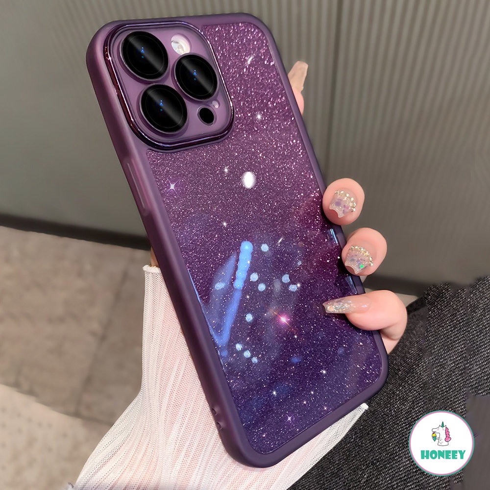 IPHONE Glitter Ungu Dengan Kartu Laser Case Untuk Iphone14 12 13 11 Pro Max Mewah Logam Lensa Bumper Pelindung Lembut Penutup Belakang