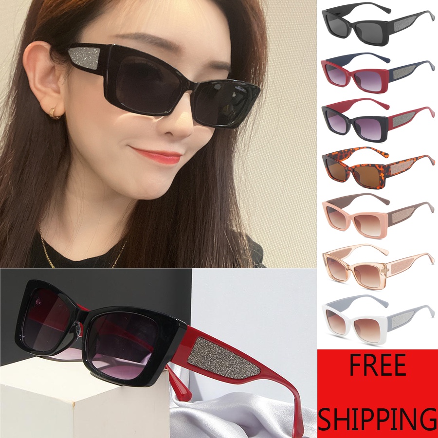 [Gratis Ongkir] Retro Mata Kucing Kacamata Hitam Wanita Outdoor Sun Shade Anti Radiasi Pantai Murah Hitam Eyeglasses UV400