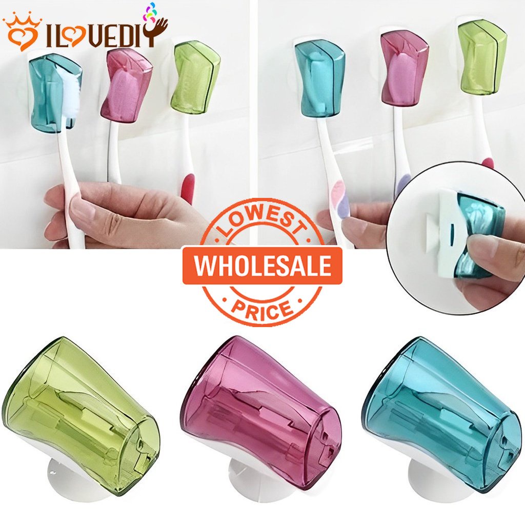 [Harga Grosir] Penutup Sikat Gigi Dengan Suction Cup Portable Toothbrush Head Case Pelindung Tahan Debu Waterproof Tooth brush Box Rack Tempat Sikat Gigi Tempel Dinding