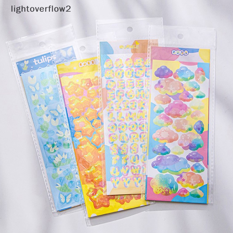 [lightoverflow2] 4 Pcs Korea Ins Warna Gelembung Tema Goo Card Stiker DIY Scrapbook Diary Phone Case Album Bintang Chasing Hadiah Dekorasi [ID]