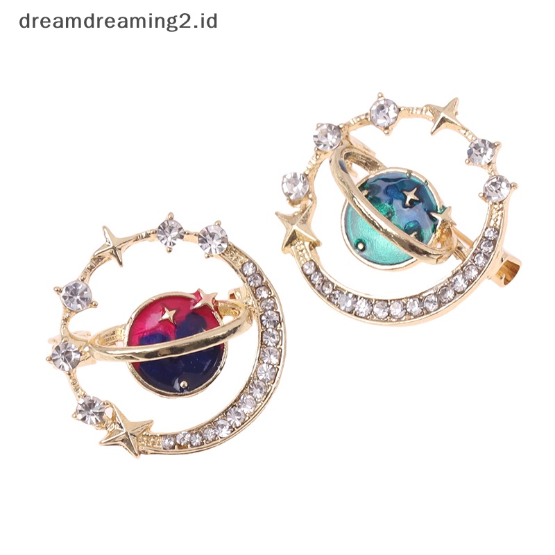 (drea) Lucu Bumi Bulan Bintang Bros Planet Biru Anti Liar Pin Mantel Syal Bros Enamel Korsase Pin Perhiasan Hadiah//