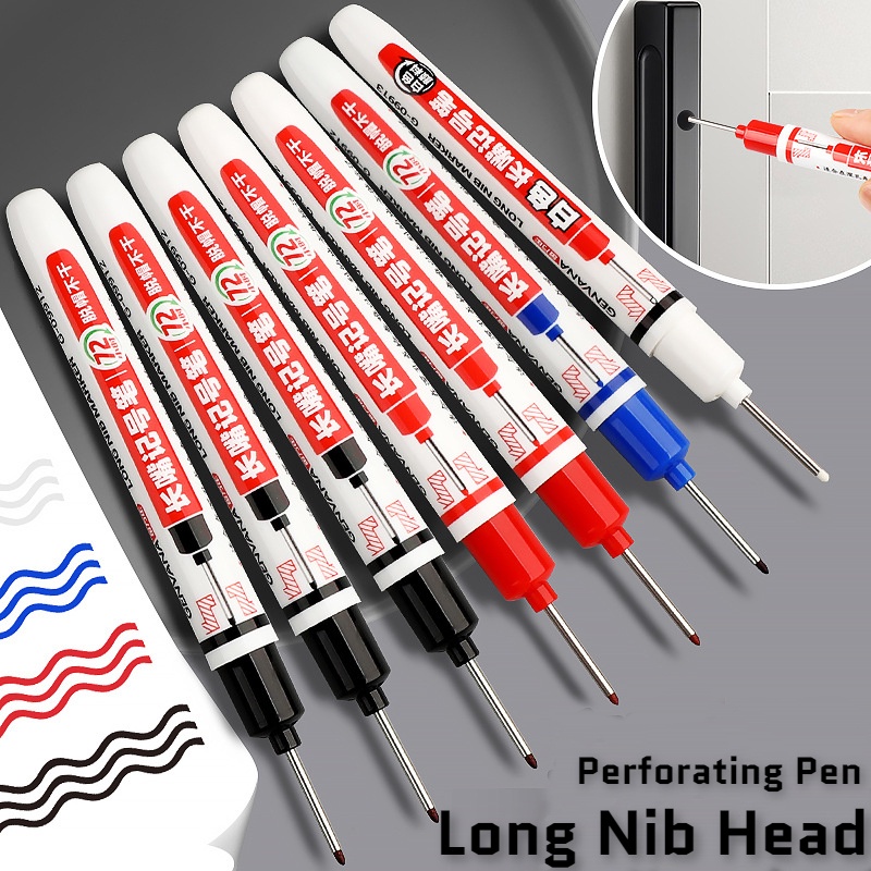 [Unggulan] Pena Penanda Kepala Panjang Merah/Hitam/Biru Tinta Alat Set Panjang Nib Head Penanda Minyak Lubang Dalam Dipanjangkan Spidol Serbaguna Kamar Mandi Woodworking Dekorasi