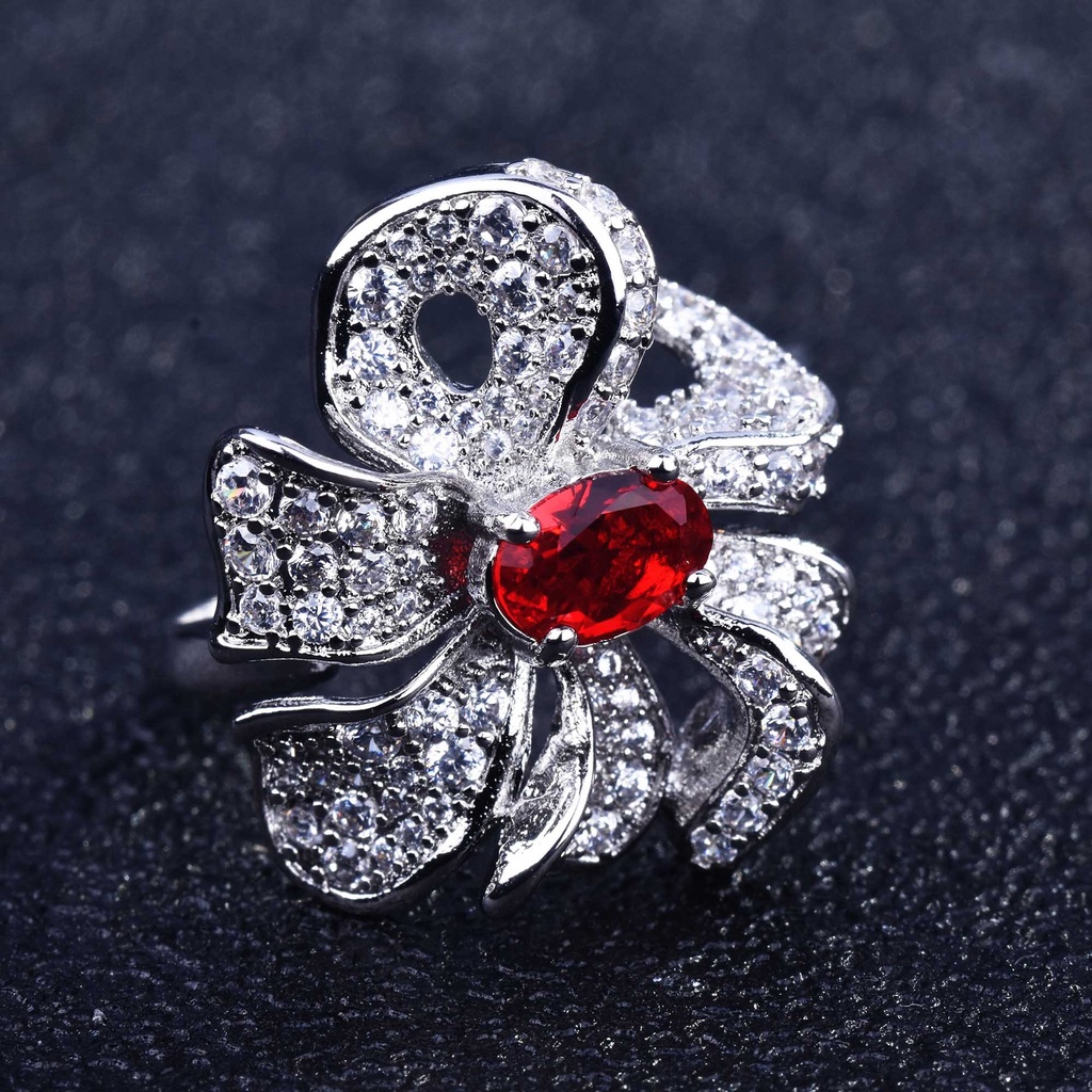 Goldkingdom Aksesoris Perhiasan Fashion Ready Stock Cincin Permata Merah Alami Micro-diamond Butterfly Ring
