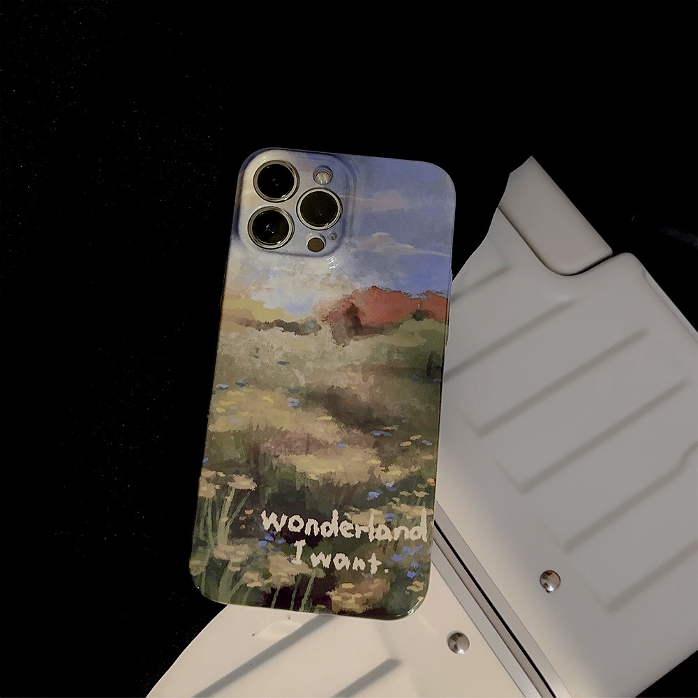 IPHONE Classical Art Monet Garden Perlindungan Penuh Telepon Hard Case Film Glossy Cover Pelindung Untuk Iphone7 8 PLUS X XR XS 11 12 13 14 PRO MAX SE 2020