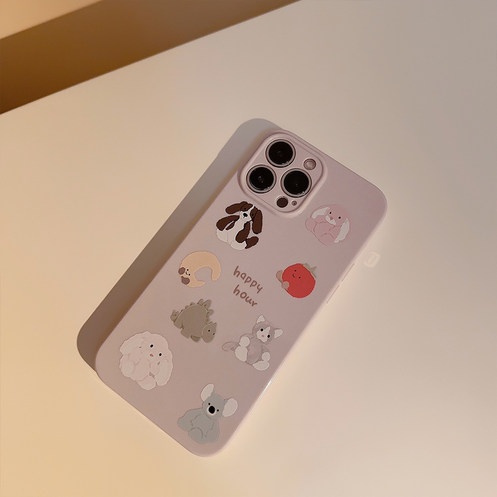 IPHONE Mainan Lucu Hewan Ungu Muda Pelindung Lensa Kamera Phone Case Cover Untuk Iphone11 12 13 14 PLUS PRO MAX TPU Pelindung Shell