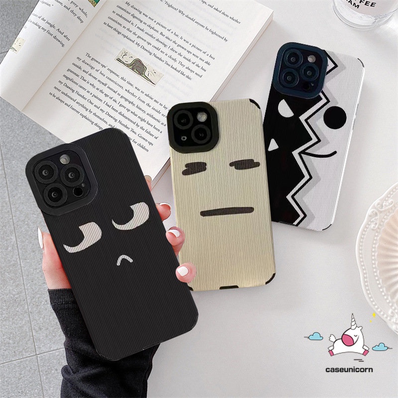 Casing Belakang Ekspresi Lucu Kartun Kompatibel Untuk iPhone 7Plus 8Plus 11 14 12 13 Pro MAX 7 8 Plus XR X XS MAX Shockproof Simple Mewah Tekstur Kulit Silicon Tpu Soft Case