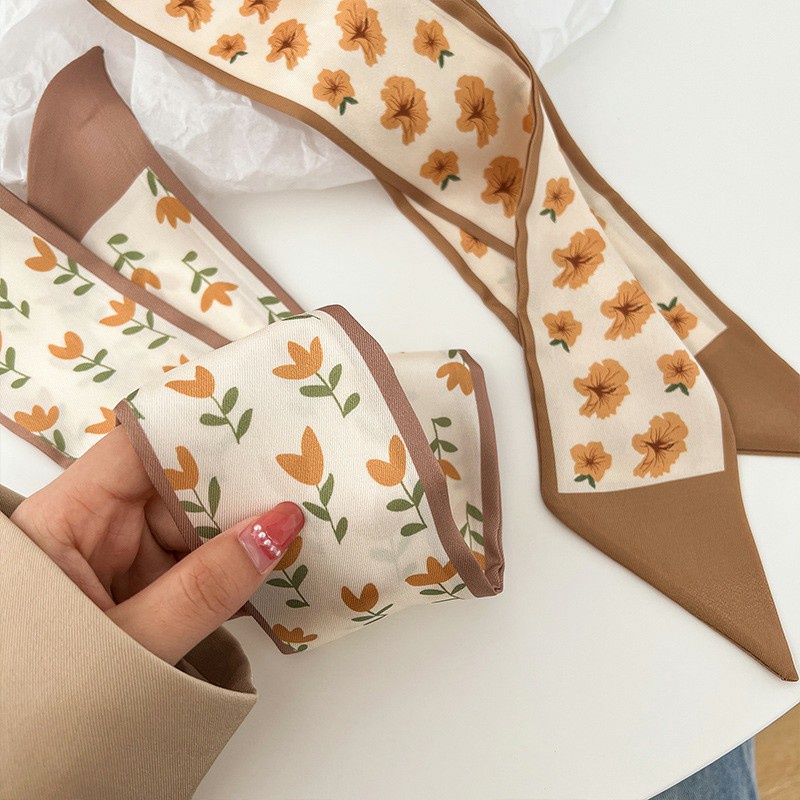 Premium merasa syal sutra kecil dengan pita pita berkibar memangkas syal leher karir satin vintage - SG