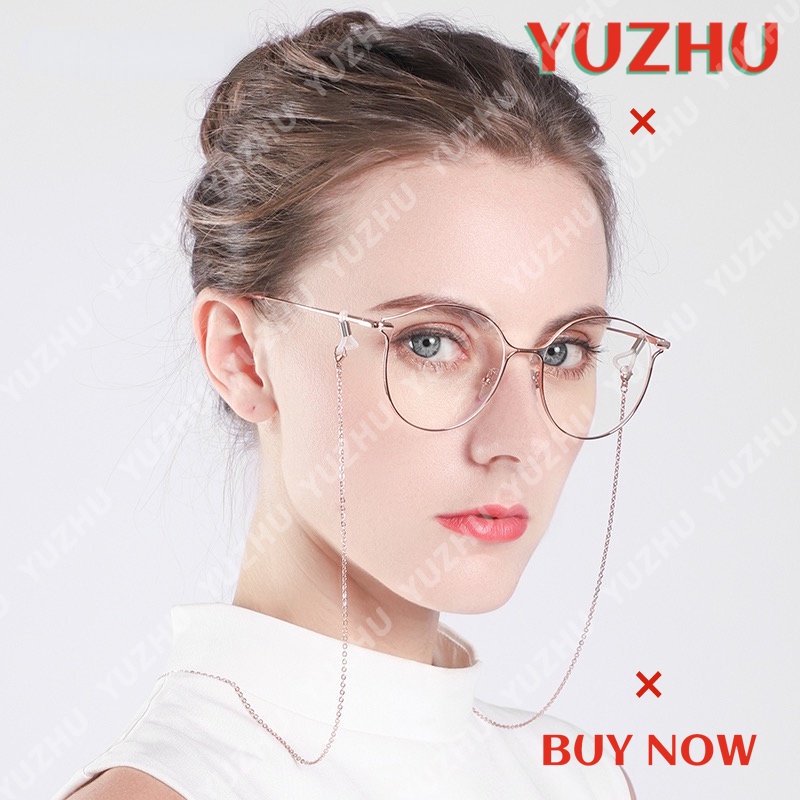 (YUZHU) Lensa Yang Dapat Diganti Kebesaran Kacamata Korea Fashion Logam Bingkai Bulat Anti Cahaya Biru Eyeglasses