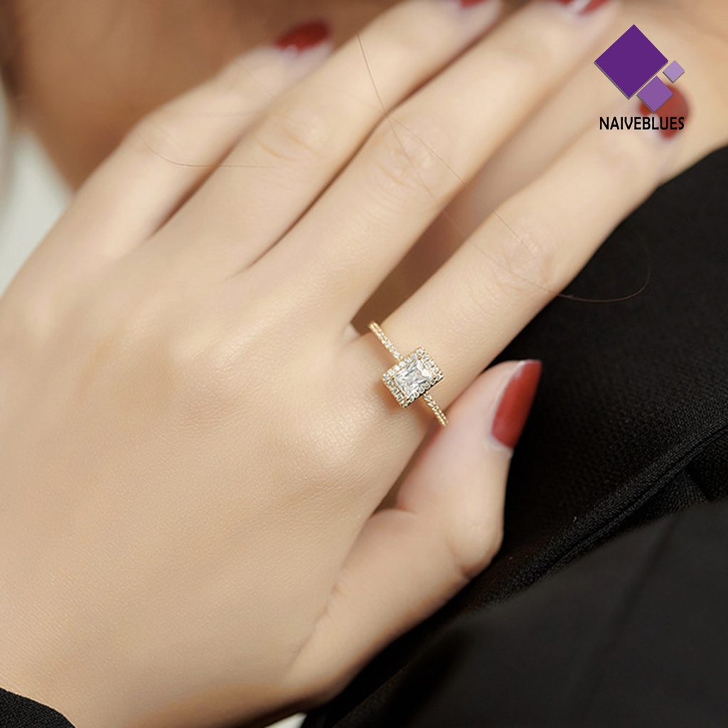 &lt; Naiveblues &gt; Cincin Persegi Indah Berlian Imitasi Wanita Pembukaan Indah Rings Untuk Pesta