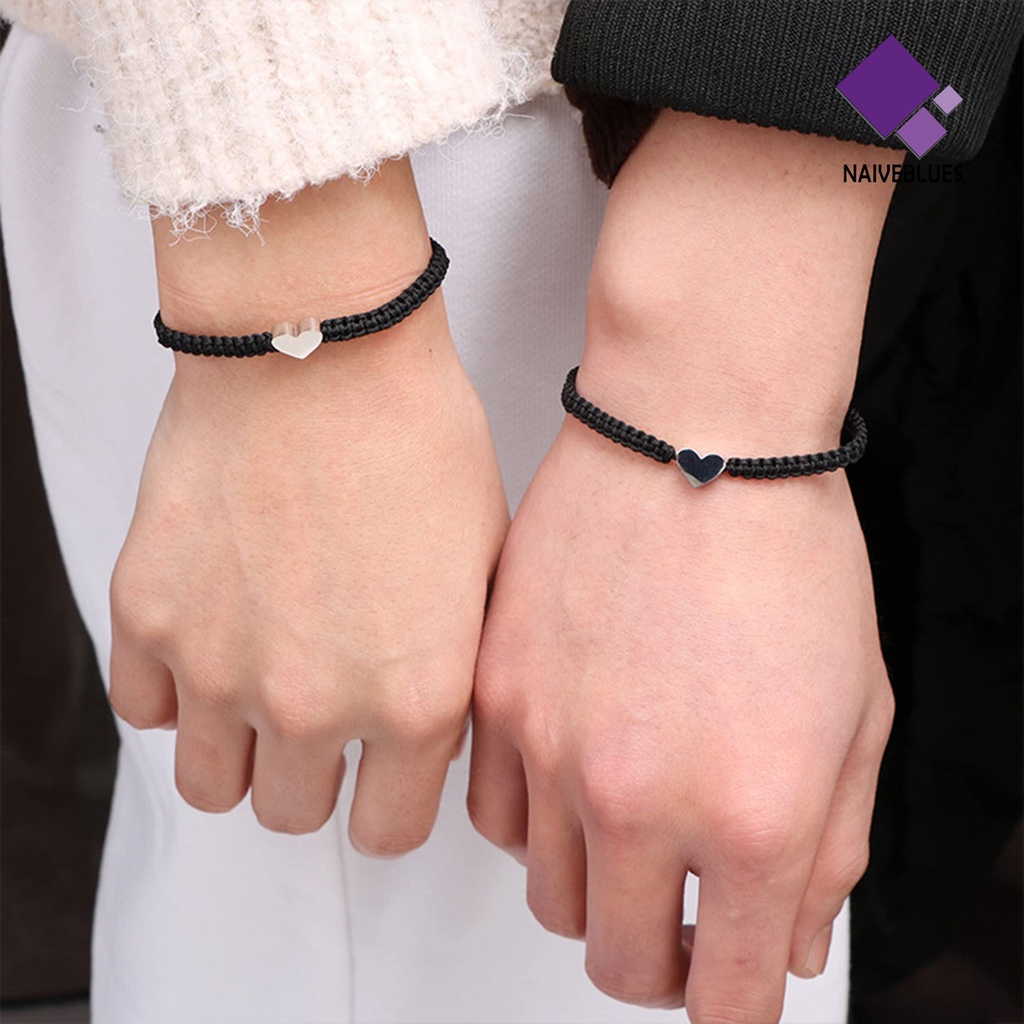 &lt; Naiveblues &gt; Gelang Couple Bentuk Hati Tali Kepang Adjustable Melar Semua Pertandingan Hadiah26Inisial