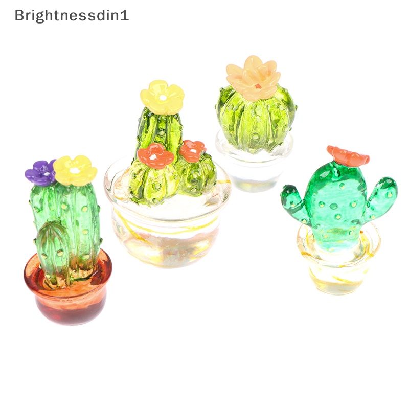 [Brightnessdin1] Ornamen Patung Kaktus Kaca Mini Decor Lucu Miniatur Desktop Craft Butik