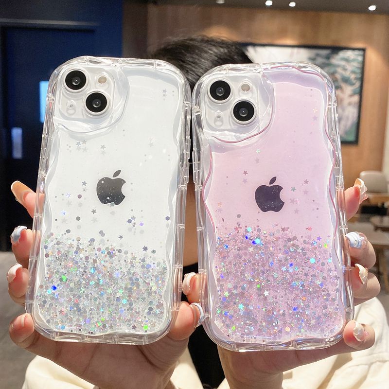 【Cream Edge】 Sparkly Glittering resin silver foil Silicone Soft Case for IPhone 7 8 Plus X XS XR XS Max 11 13 12 14 PRO Max 14 Plus SE 2020 2022 Clear Phone Case for Girl Women Gift