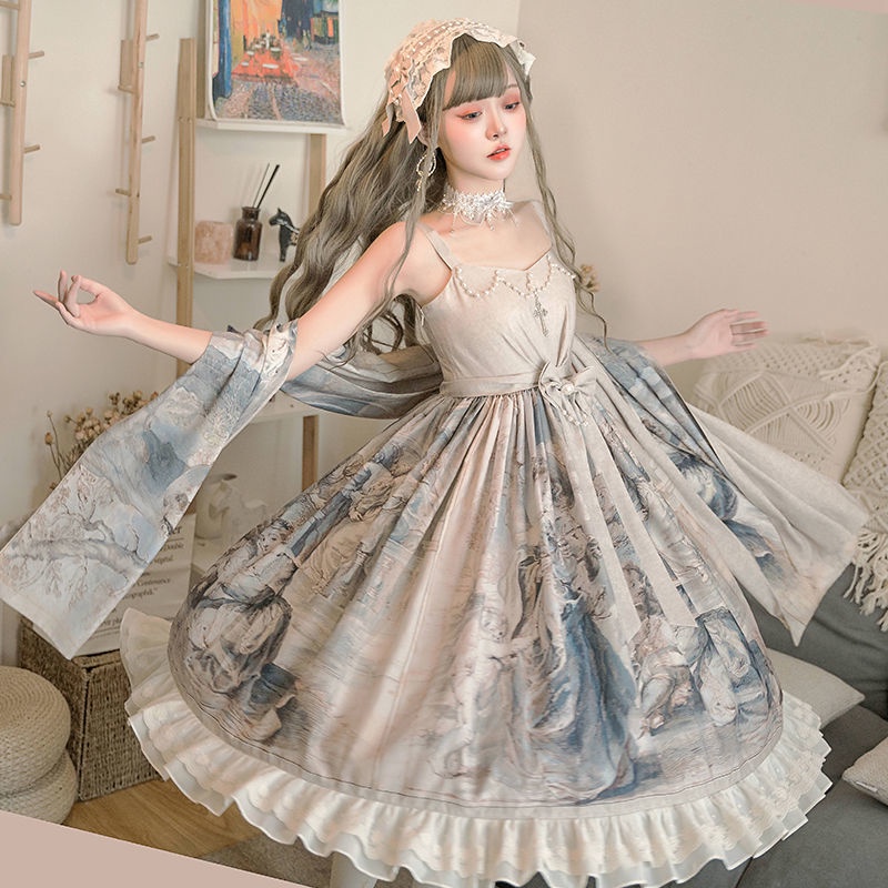 Lolita Oil Painting Handle Palace Fantasy Dress JSK Strap Dress Lolita Dress