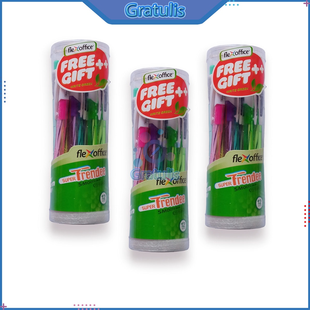 

BALLPOINT GEL PENA FLEXOFFICE TRENDEE FO-GELB09 [1 PACK/12 PCS] / PULPEN COLORFUL CETAK-CETEK 0.6 MM TINTA HITAM / PERLENGKAPAN SEKOLAH KANTOR