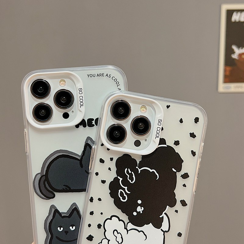 Black White Bunny Cat Skin Feel Soft Case HP iP iPhone 12 13 14 Pro Max 11 So Cool FTD Casing Apple