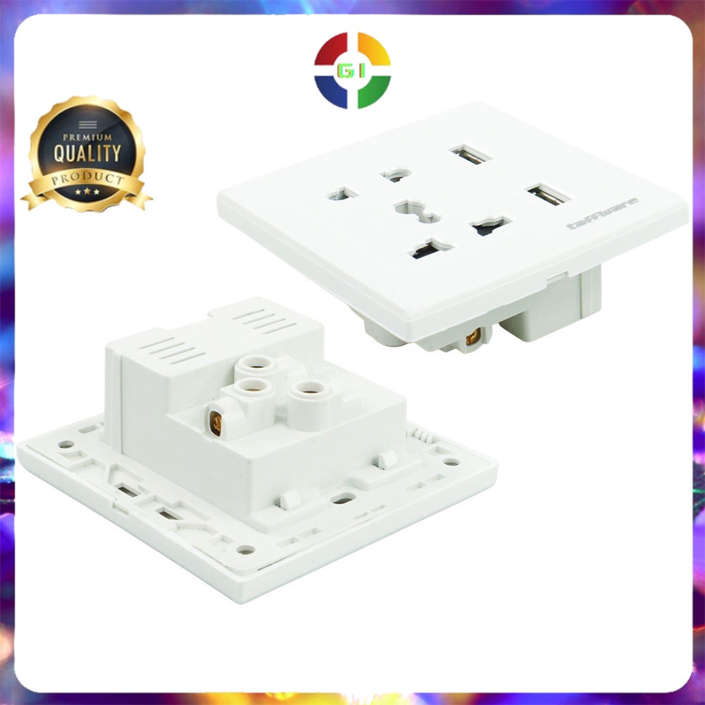 Stop Kontak Universal UK EU US &amp;amp; 2 USB Port White