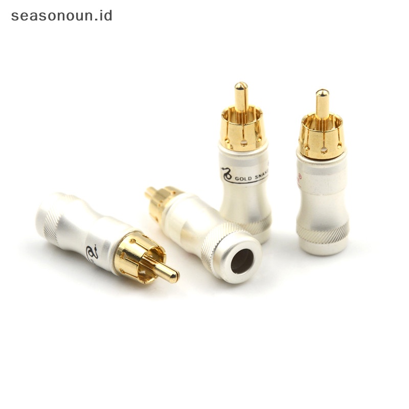 Seasonoun 4pcs Goldplated RCA Male Plug HIFI Kabel Audio Video Konektor Adapter.