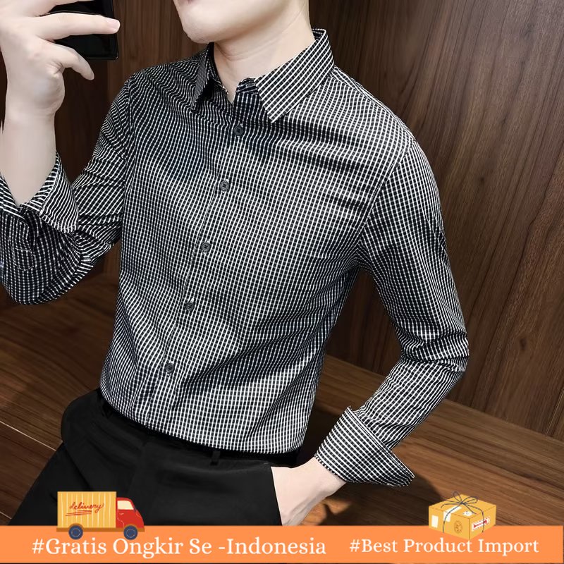 Kemeja Pria Baju Lengan Panjang Pria, Baju Lengan Panjang Pria, Gaya Hong Kong, Baju Ketat Musim Gug