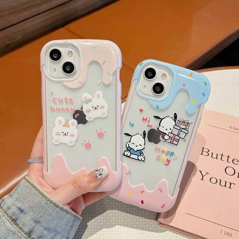 【3D Ice Cream】Summer So Cute Clear Pochacco Pink Bunny Soft Case IPhone 7 8 Plus XR XS Max 11 12 13 14 Pro Max 14 Plus for Women Girl Gift Cartoon Disney