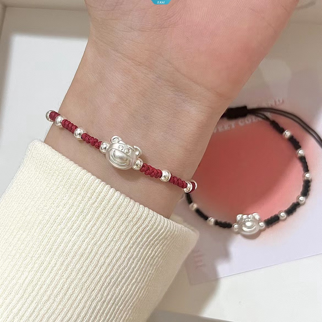 Fashion Strawberry Bear Mahasiswa Sederhana Gelang Beruntung Tangan Rajutan Gelang Pasangan Teman Beruntung Manik-Manik Kreatif Kartun Aksesoris Gelang [ZK]