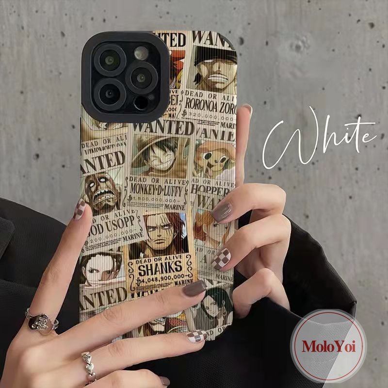 IPHONE Mewah Tekstur Stiker Kulit Shockproof Case Kompatibel Untuk Iphone11 Pro Max 7Plus XR XS X Max11 13 12 14 Pro Max7 8 Plus Merek Trendi One Piece Anime Poster Soft Tpu Cover