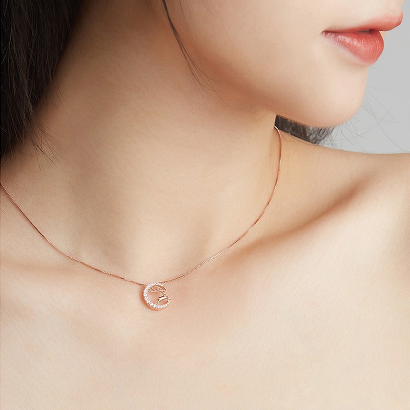 Goldkingdom Fashion Perhiasan Aksesoris Ready Stock Elk Kalung Wanita Ringan Mewah Perak Murni Sederhana Kerah Rantai