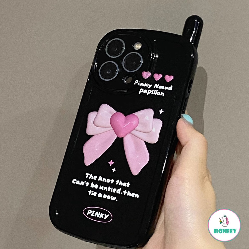 IPHONE Cute Pink Bow Glossy Phone Case Kompatibel Untuk Iphone11 12 13 14 Pro Max XS XR 7 8Plus Retro BB Mesin Silikon Lembut Shockproof Back Cover