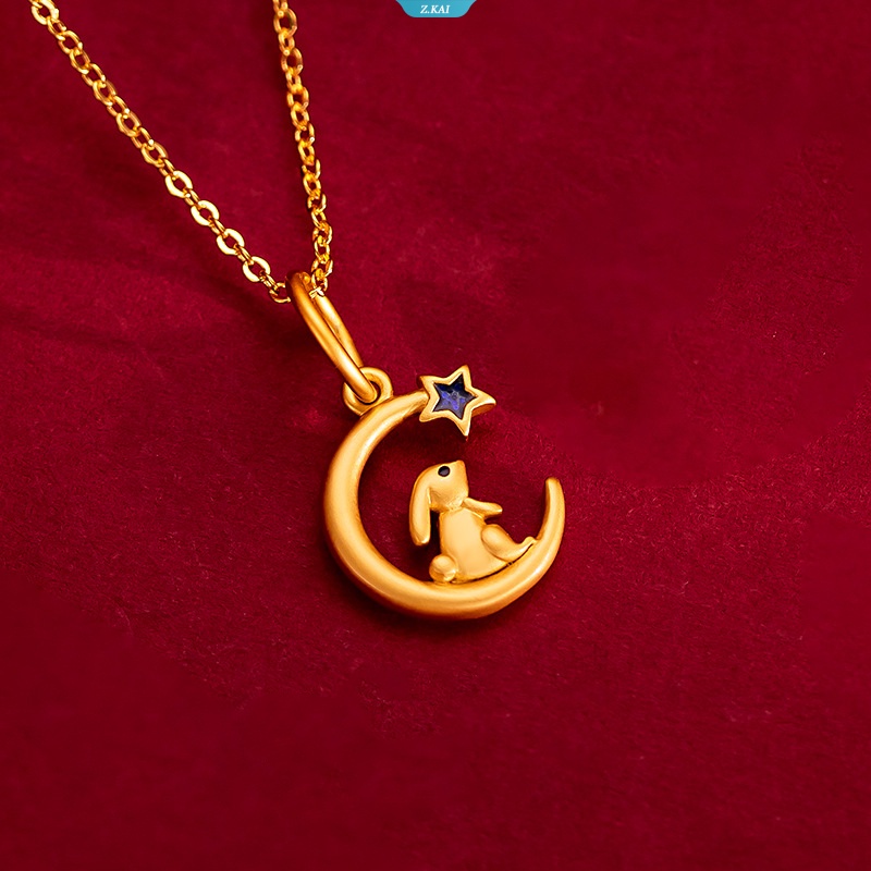 Indah Dan Lucu Batu Alam Kelinci Hijau Kecil Kalung Fashion Warna Emas Bulan Kelinci Liontin Wanita Teman Pesta Kalung [ZK]