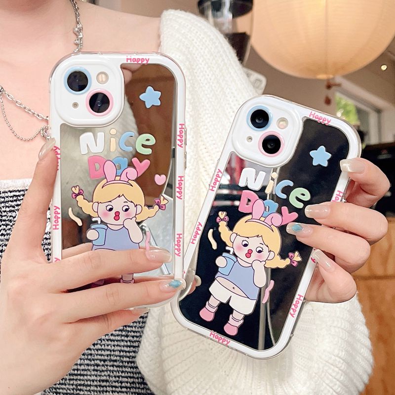 【Ice Cream Mirror】Happy Nice Day Girl Soft Case IPhone 11 12 13 14 Pro Max Women's Gift Cute Phone Case Make up