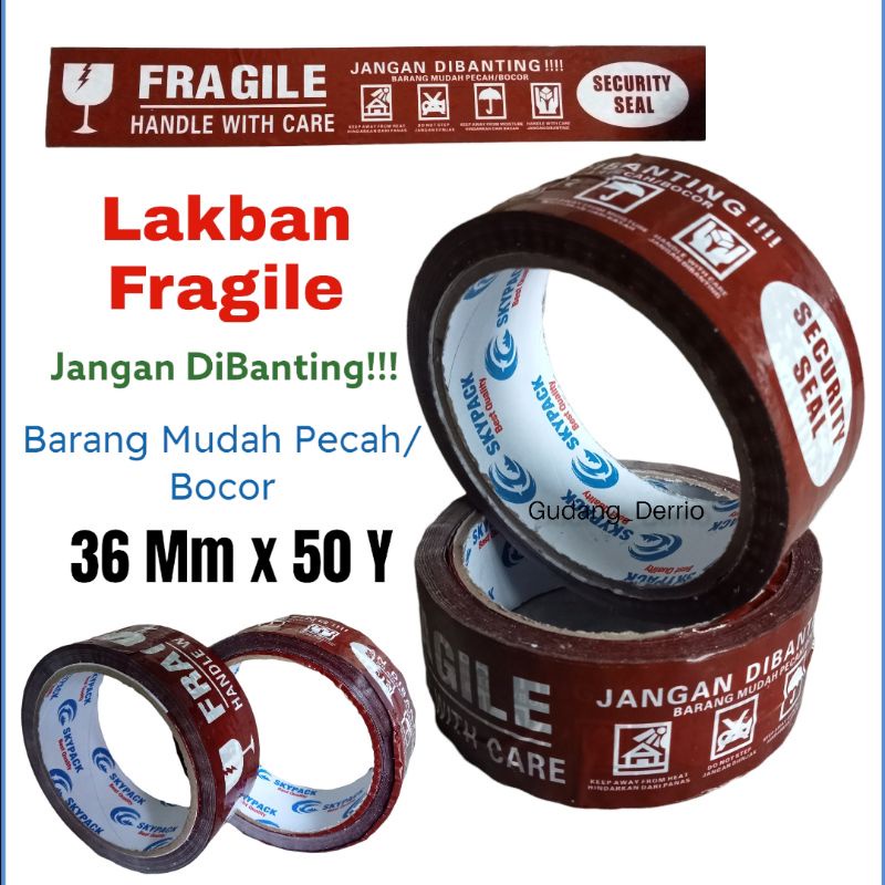 LAKBAN FRAGILE SKYPACK 3.6Mm x 50y Jangan Dibanting FRAGILE COKLAT