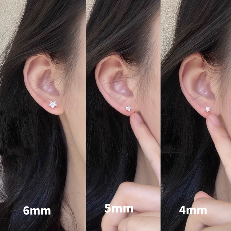 S999 Sterling Silver Zirkon Bintang Anting Jantung Telinga Tindik Telinga Stik Perhiasan Aksesori