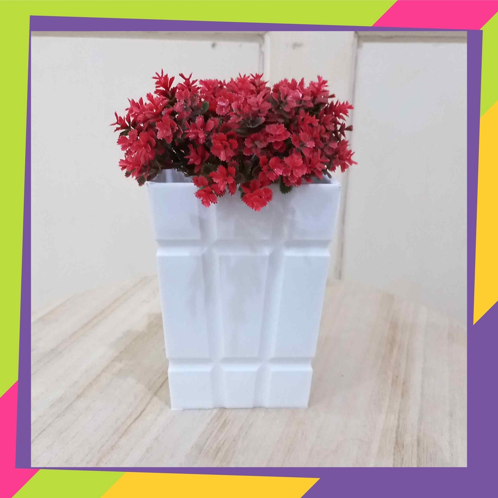 1869D2 / Pot bunga plastik kotak dekorasi / Vas bunga hias tanaman artificial