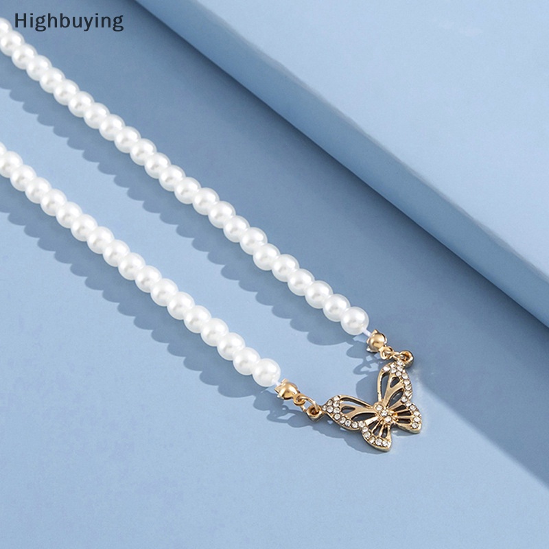 Hbid Vintage Elegan Simulasi Kalung Mutiara Fashion Manik-Manik Kupu-Kupu Liontin Choker Necklace Wanita Gadis Pesta Perhiasan Glory