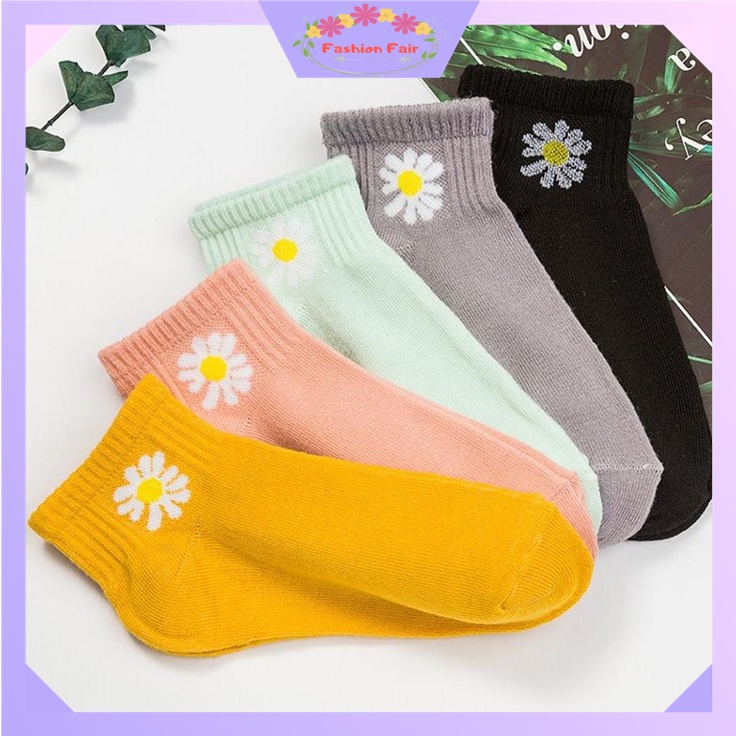 FASHION FAIR - D2022 Kaos Kaki Pendek Wanita / Kaos Kaki Korea / Ankle Sock / Kaos Kaki Semata Kaki / Kaos Kaki Motif Bunga Daisy K5051