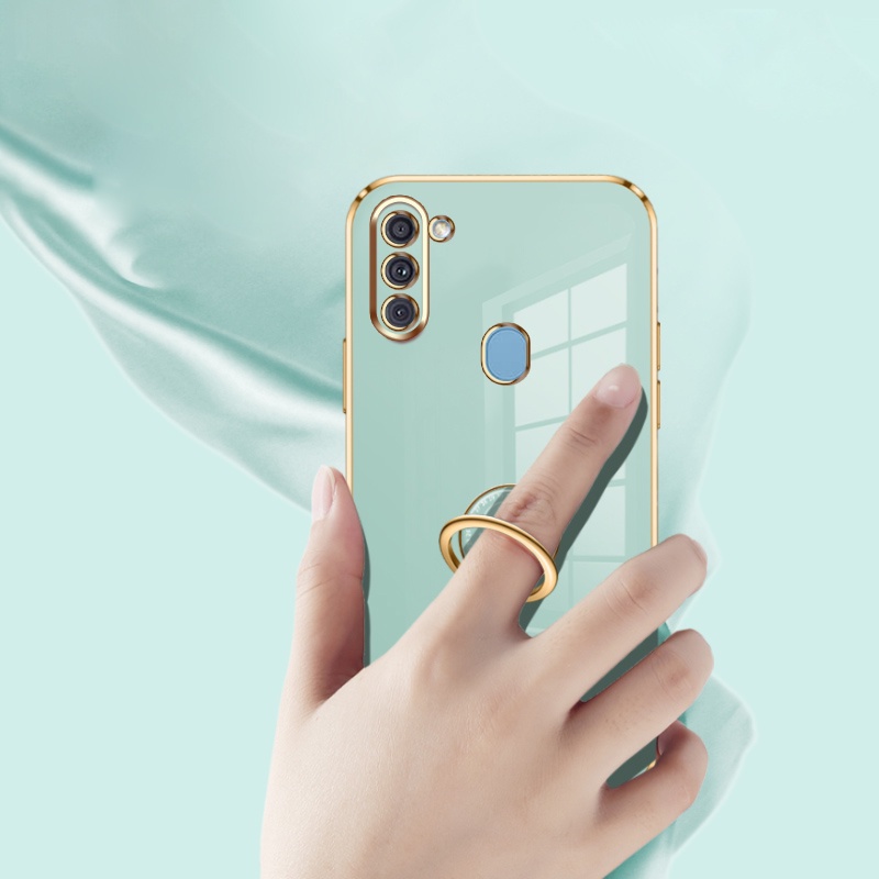 Andyh Casing Ponsel Silikon Ultra Tipis Untuk Samsung Galaxy A11 M11 A01 M01 A7 2018 A750 Deluxe Fall Protection Gold Band Dengan Jam Cincin Dan Lanyard Gratis