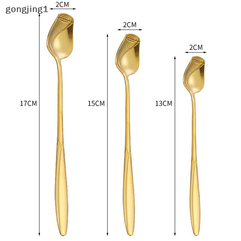 Ggg Sendok Pencampur Mawar Stainless Steel Gagang Panjang Sendok Kopi Teh Untuk Dessert Madu ID