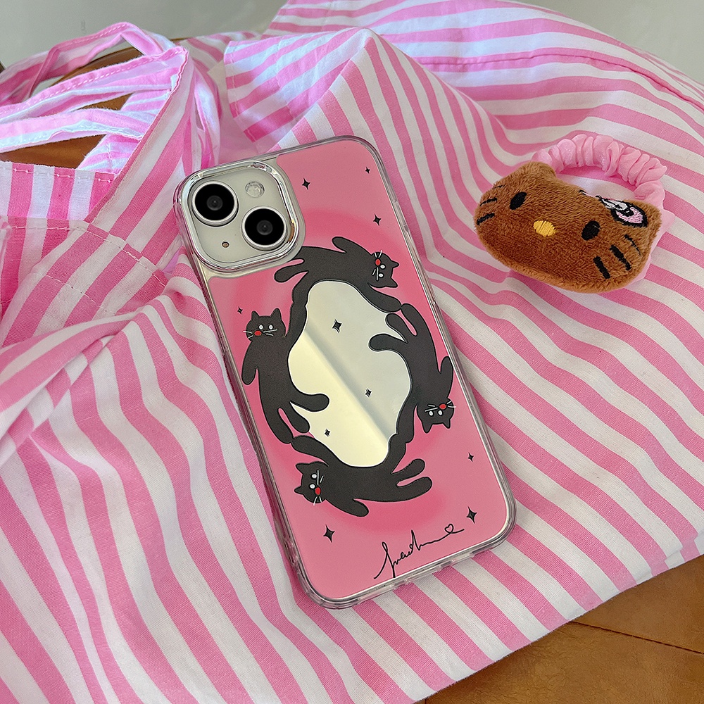 Fashion Kucing Hitam Plating IPhone Case Kompatibel Untuk Iphone11Cermin Rias Casing14 Pro Max Ip13 12 11 Pro Max 12 Pro Max Shockproof Lembut TPU Belakang Ponsel Cover