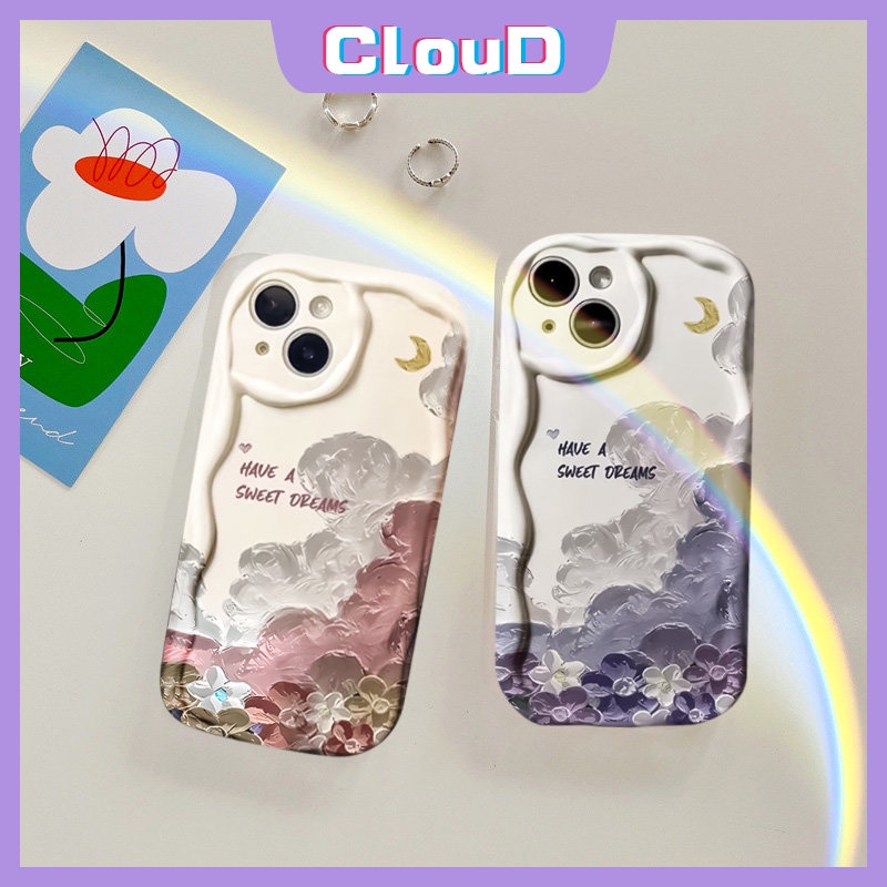 IPHONE Casing Ponsel 3D Wavy Curved Edge Glossy Kompatibel Untuk Iphone11 12 14 13 Pro Max 7Plus XR X XS Max6 6s 7 8 Plus SE 2020 Lembut Tpu Lukisan Minyak Bunga Shockproof Cover