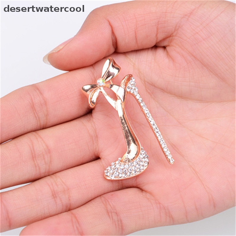 Deid Berlapis Emas Sepatu Hak Tinggi Bros Pin Stunning Kristal Berlian Imitasi Perhiasan Hot Martijn
