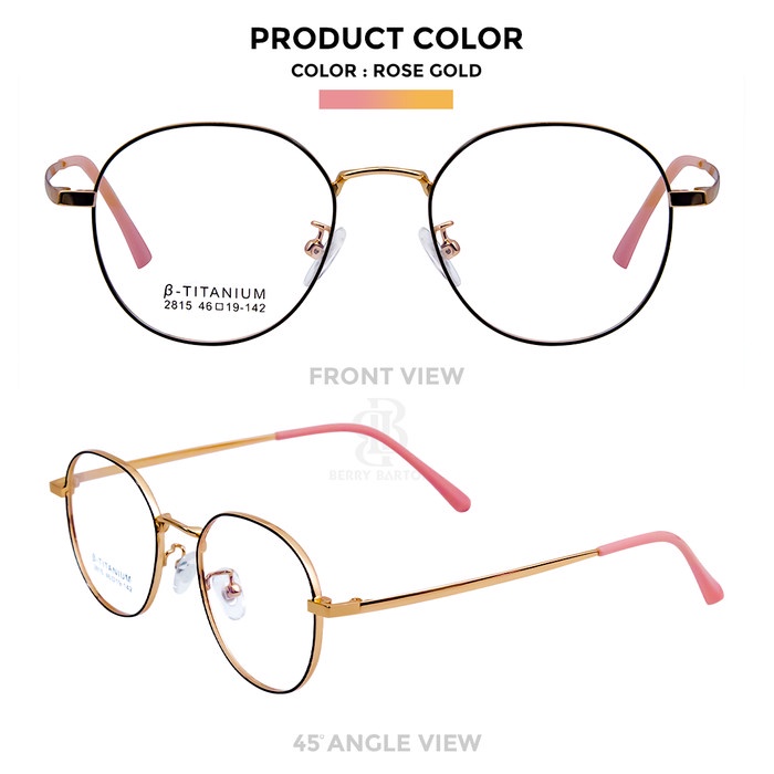 New Promo Kacamata Bulat Titanium Lensa Blueray Photocromic Berrybarton 2815 - Rose Gold, Frame Only