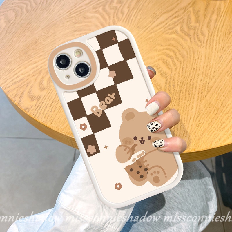 Casing Tpu Lembut Untuk Infinix Hot9 10 11 Play Hot9 10s 11s 10 11 10T 10 Lite Infinix Smart6 5catatan8 Kartun Lucu Indah Beruang Teh Susu Pola Papan Catur Casing Ponsel Anti Jatuh