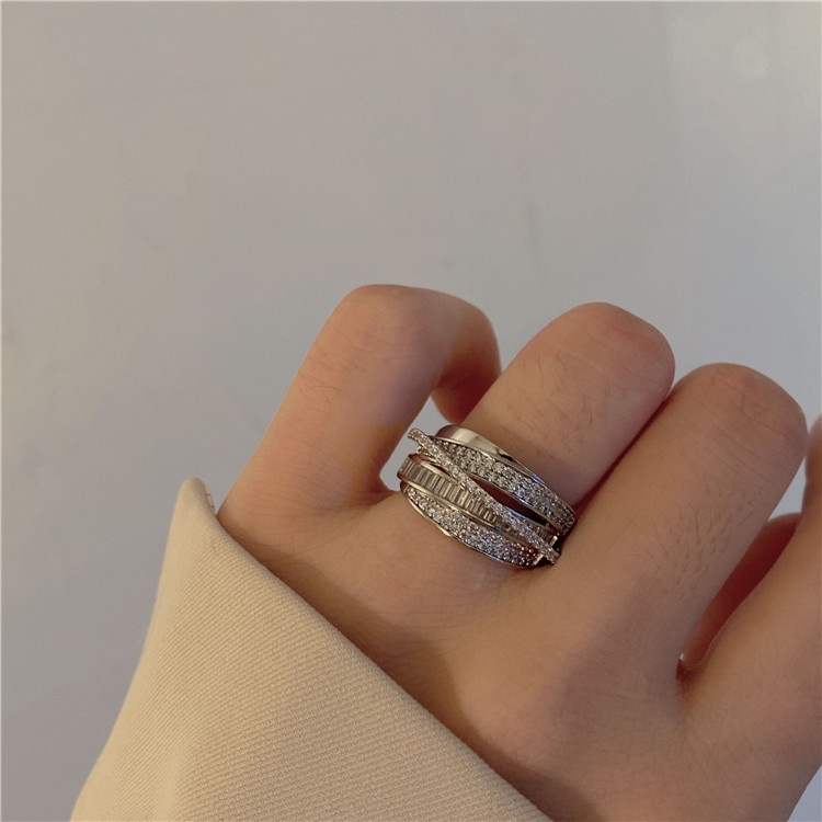 Aksesoris Cincin Zirkon Perak Cahaya Mewah Kepribadian Retro Indah Serbaguna