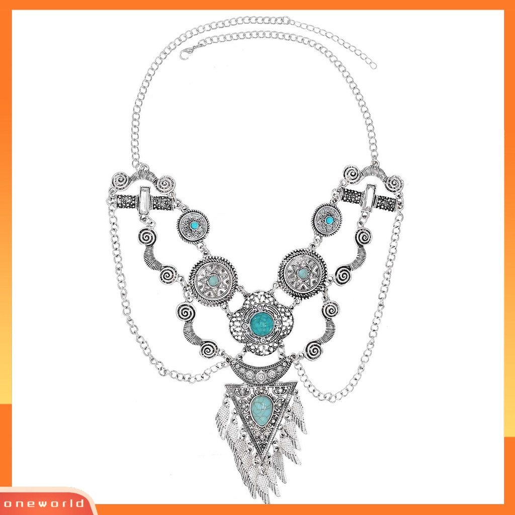 [ONE] Ladies Necklace Berlebihan Vintage Multi-layer Handmade Adjustable Dress Up Cantik Gaya Etnik Vintage Ukiran Kalung Pesta Perhiasan